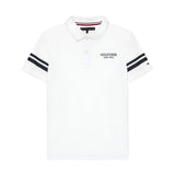 White monotype short-sleeved polo shirt