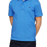 Light blue pique flag short sleeve polo shirt