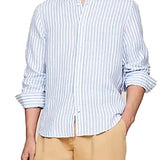 Camicia stripe bold linen celeste