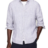 Camicia stripe bold linen blu