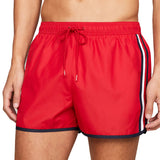 Red runner model swim shorts