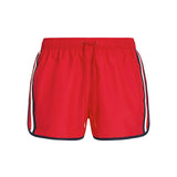 Red runner model swim shorts