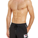 Black runner model swim shorts