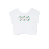 T-shirt maniche corte crop con stampa bianca