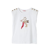 T-shirt con bottoni e stampa frontale bianco