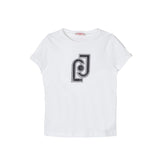 T-shirt maniche corte con logo strass bianco