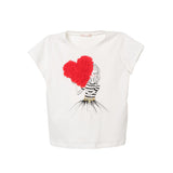 T-shirt maniche corte con cuore in rilievo bianco