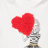 T-shirt maniche corte con cuore in rilievo bianco