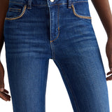 High-waisted bottom up jeans with chains - dark denim