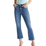 Jeans Bottom Up cropped con bottoni gioiello - Denim medio