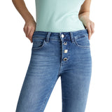 Jeans Bottom Up cropped con bottoni gioiello - Denim medio