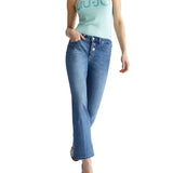 Jeans Bottom Up cropped con bottoni gioiello - Denim medio