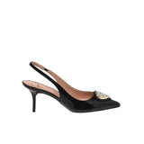 Slingback raso con fiocco strass nero