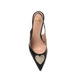 Slingback raso con fiocco strass nero