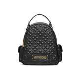 Black faux leather quilted backpack