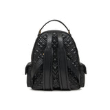 Black faux leather quilted backpack