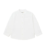 White baby boy mandarin collar linen shirt