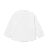 White baby boy mandarin collar linen shirt