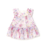 Pink baby girl floral print tulle dress