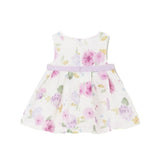 Floral print linen dress with pink baby girl bow