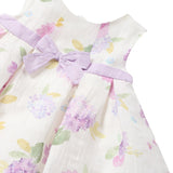 Floral print linen dress with pink baby girl bow