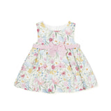 Floral print linen dress with green baby bow