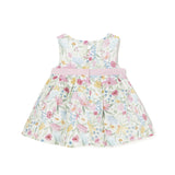 Floral print linen dress with green baby bow