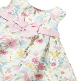 Floral print linen dress with green baby bow