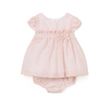 Chiffon ceremony dress with pink baby diaper cover