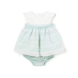 Dress combined with aqua green baby diaper cover