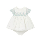 Embroidered tulle dress with cream baby diaper cover