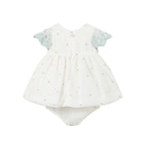 Embroidered tulle dress with cream baby diaper cover