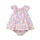 Polka dot print dress with patterned baby diaper cover