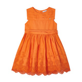 Orange embroidered cotton dress for girls