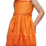 Orange embroidered cotton dress for girls