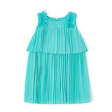 Little girl's aqua green pleated flounce dress