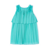 Little girl's aqua green pleated flounce dress