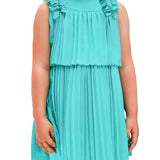 Little girl's aqua green pleated flounce dress