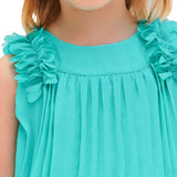 Little girl's aqua green pleated flounce dress