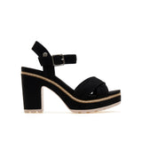 BLACK MICROFIBER HEEL SANDAL