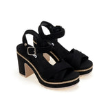 BLACK MICROFIBER HEEL SANDAL