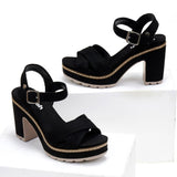 BLACK MICROFIBER HEEL SANDAL