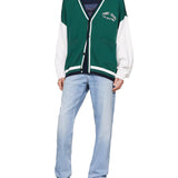 Varsity green colorblock college style cardigan