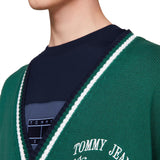 Varsity green colorblock college style cardigan