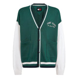 Varsity green colorblock college style cardigan