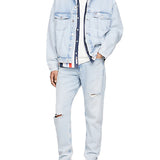 Jeans dad con strappi in denim chiaro