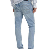 Jeans slim con effetto strappi in denim chiaro