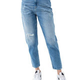 Tapered Mom Fit jeans with light denim abrasions