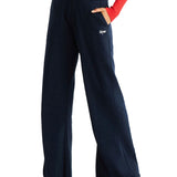 Blue wide leg tracksuit trousers with embroidered script logo