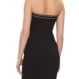 Black logoed taping ribbon straight neckline cut-out mini dress